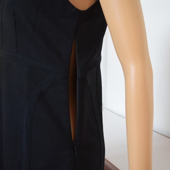 Theory Stretch Wool Black Sleeveless A-Line Silhouette Dress with Silk Inserts. - Picture 8 of 12